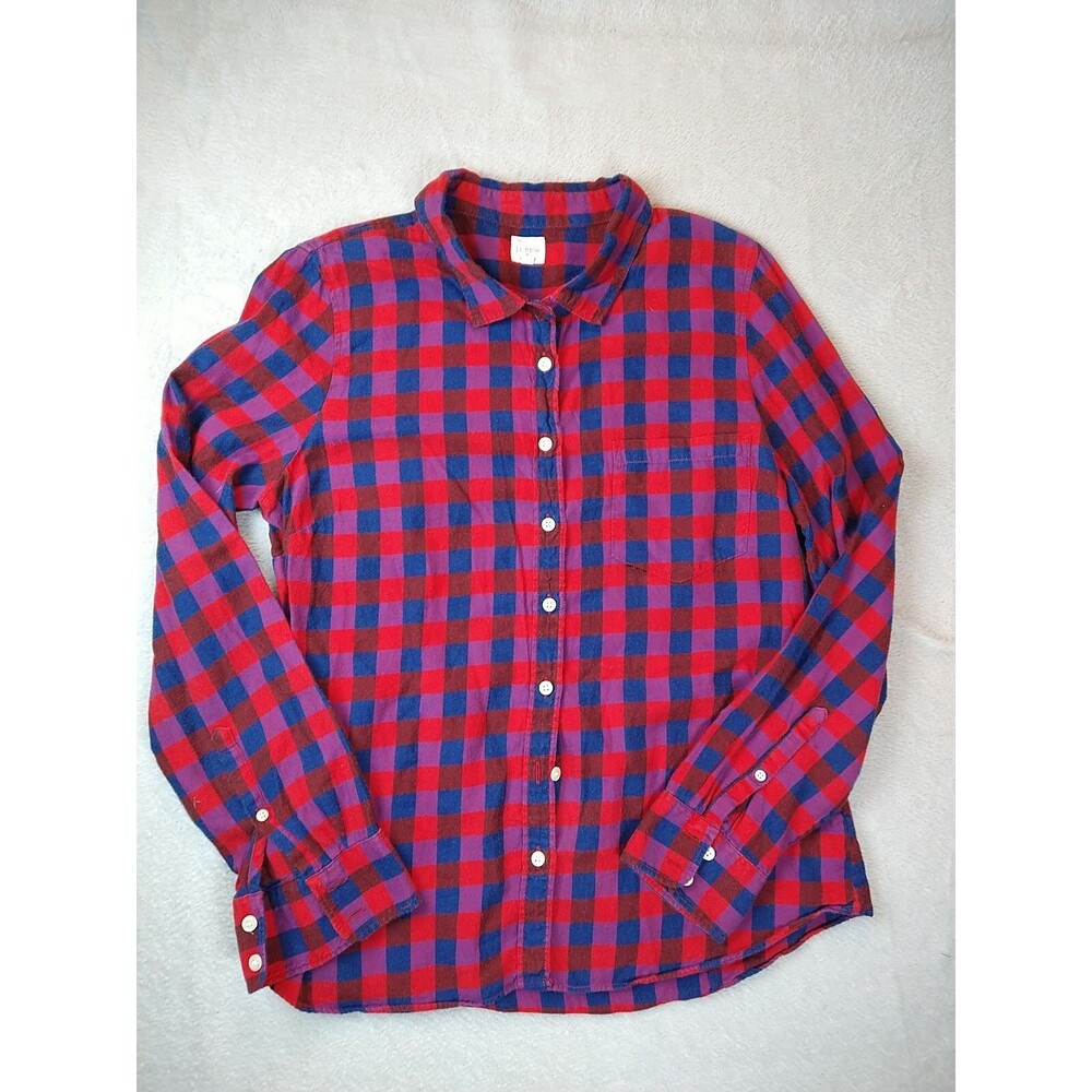 J. Crew Shirt Women's Large Perfect Fit Light Flannel Button Up Plaid Longsleeve